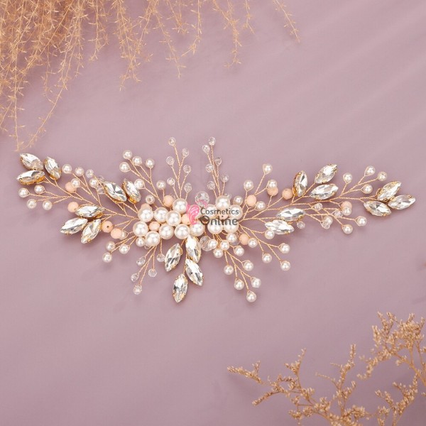 Accesoriu modern pentru decor par CA012CC Auriu cu cristale + 2 agrafe